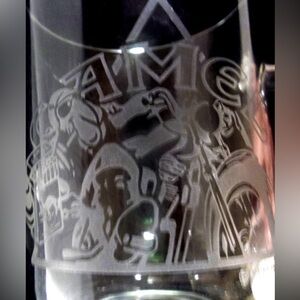 1991 Joe Camel Luminarc Clear Glass 16 oz Mug with Etched Motorcycle Scene rare!